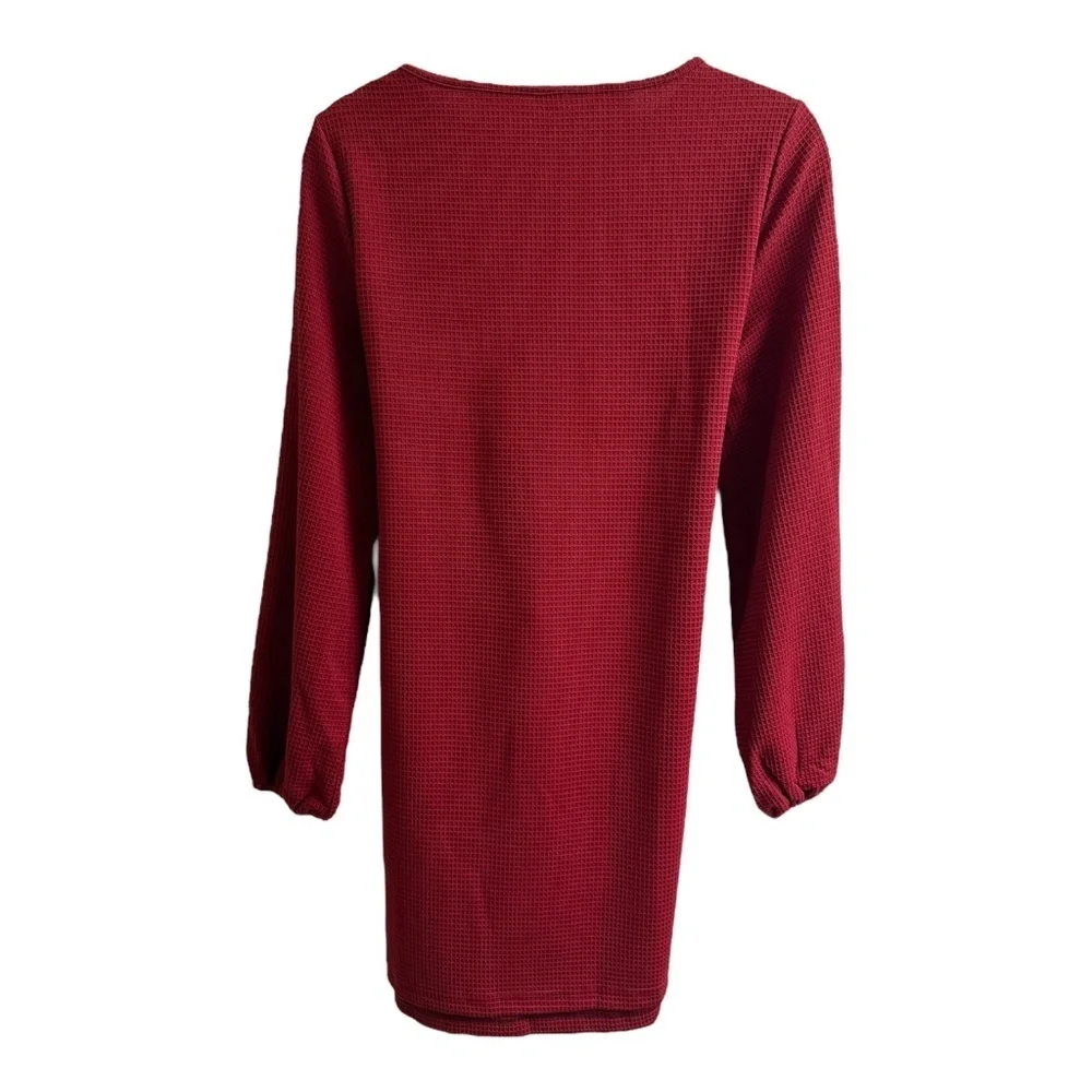 Women’s Elegant Lantern Long Sleeve Crewneck Tie Waist Dress